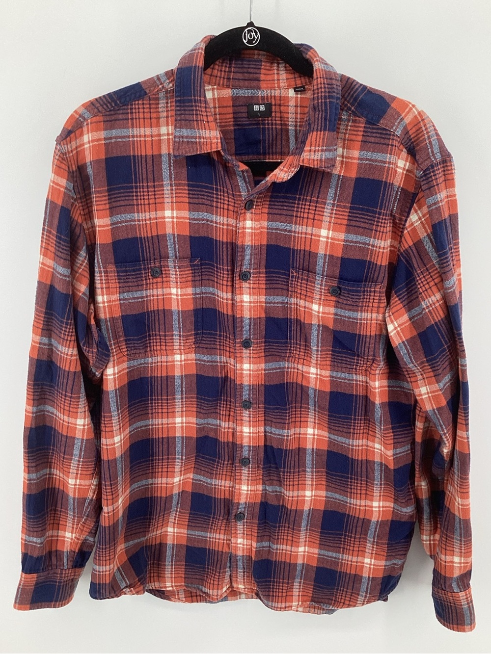 Uniqlo Orange and Navy Plaid Button-Down Shirt